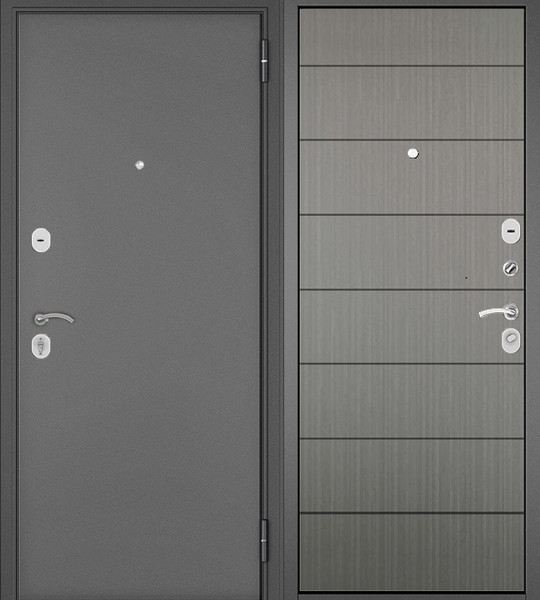 Дверь HOME ECO MP (Правая Графит Букле, МДФ Орех пепельный, 6Е-135 Задвижка черный квадрат)2050*860
