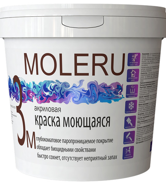 Moleru3м Краска моющаяся акриловая 14 кг